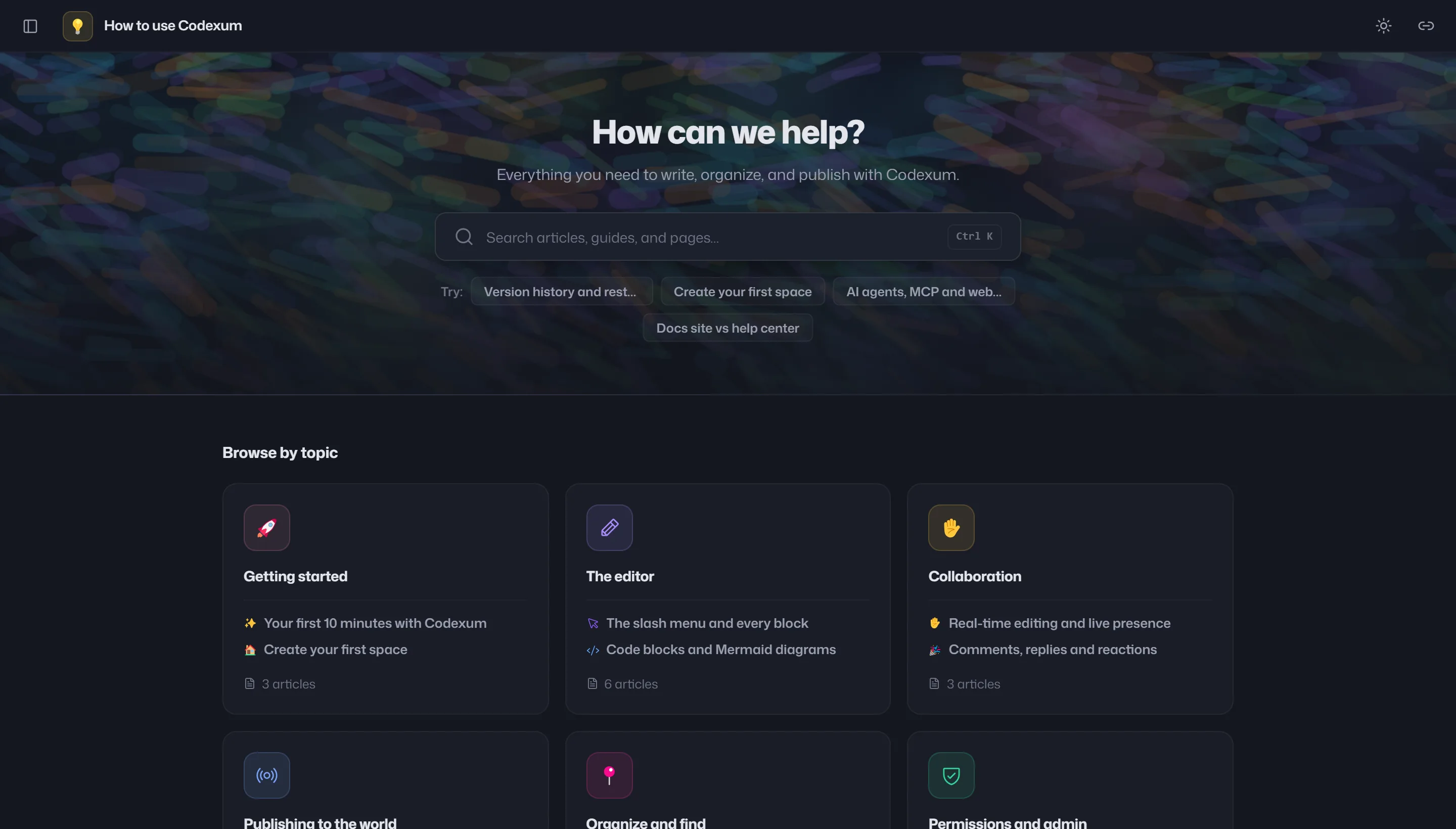 A published Codexum help center
