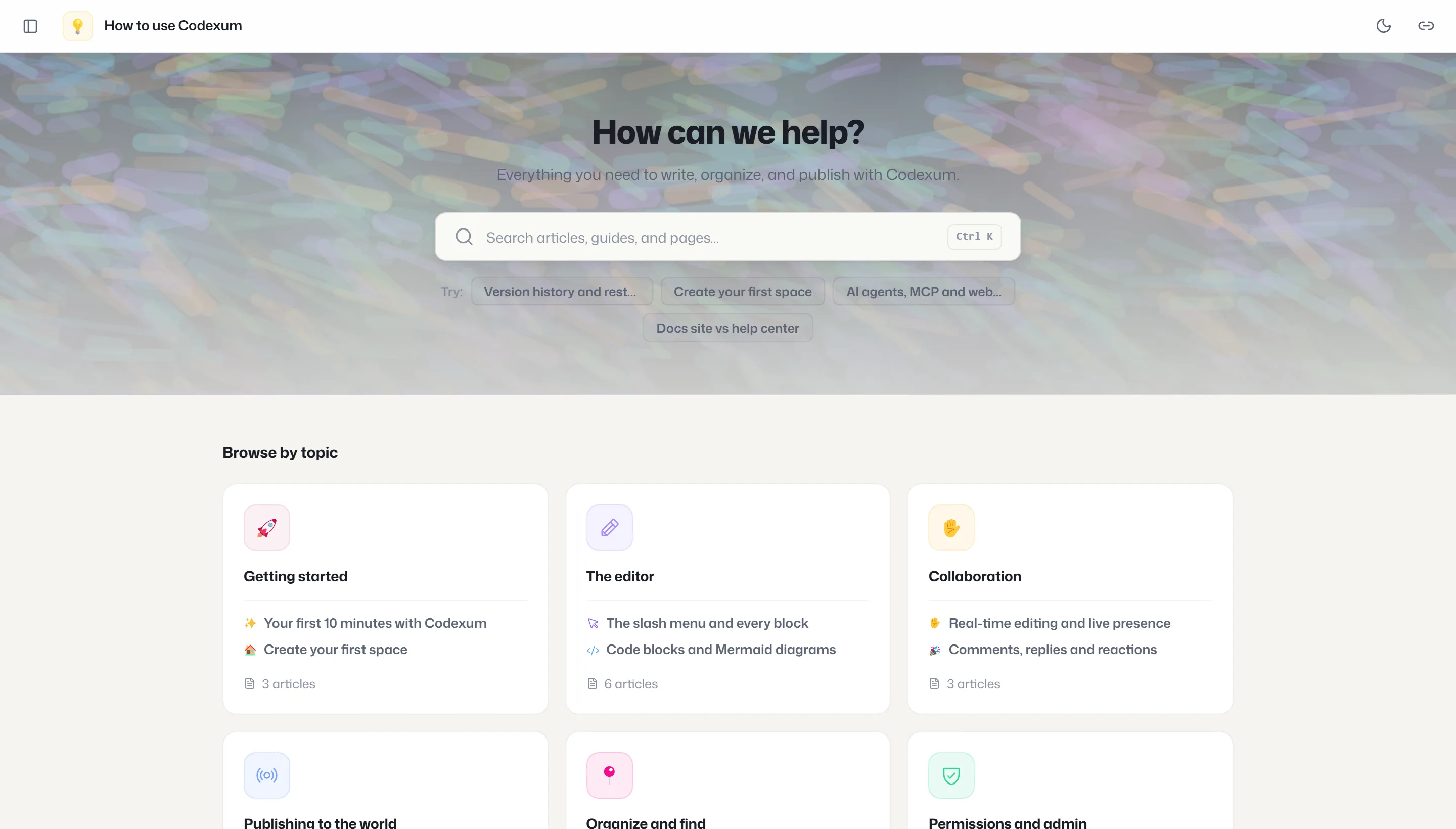 A published Codexum help center