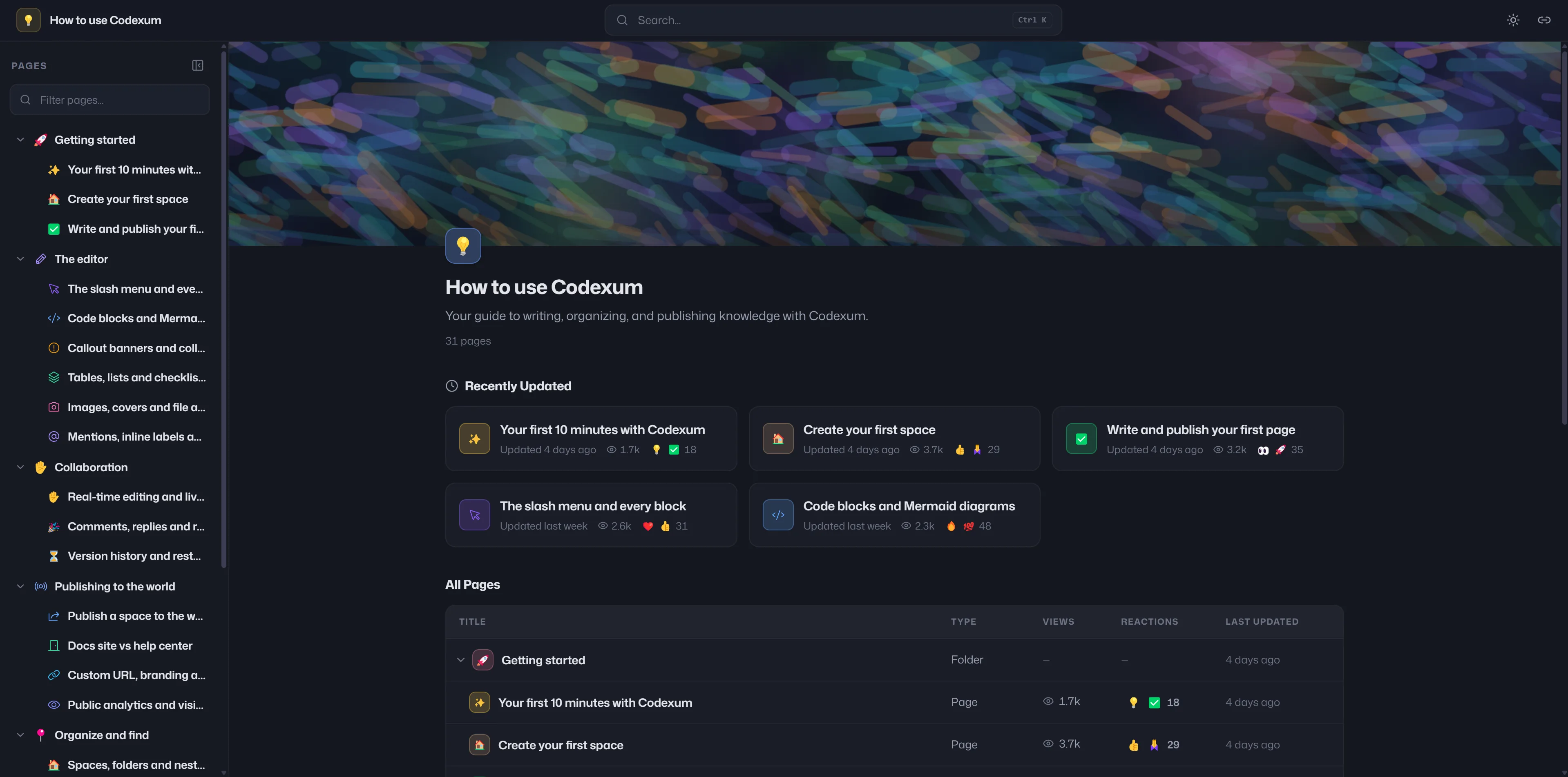 A published Codexum docs site